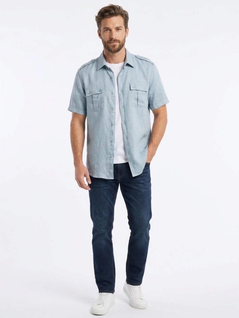 Ryan Seacrest Distinction Men's Linen Button Up Short Sleeve Shirt Medium